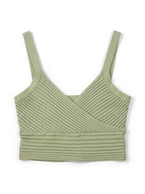Princess Polly Sage Green Ribbed Wrap Crop Tank Top S/M